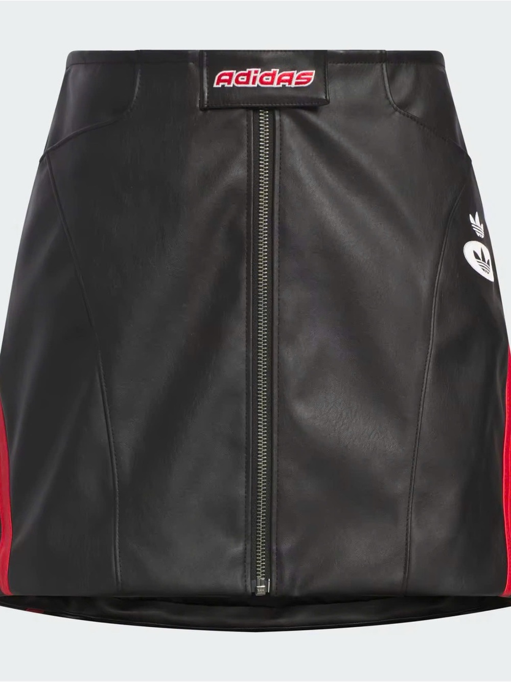 adidas Black Faux Leather Mini Skirt with Red Trim